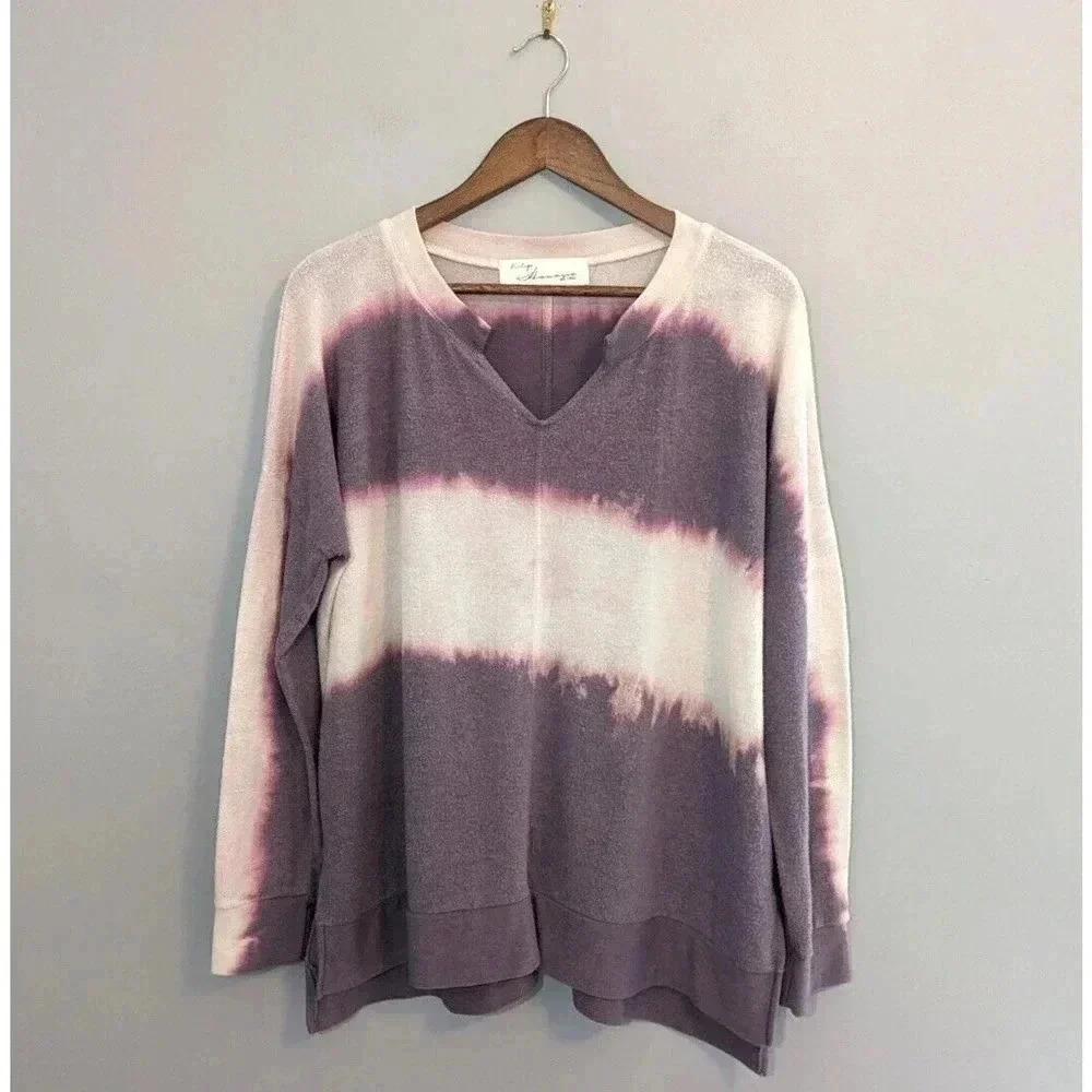Vintage Havana Purple Ivory Tie Dye Pullover Sweater Top Size Medium Rayon USA